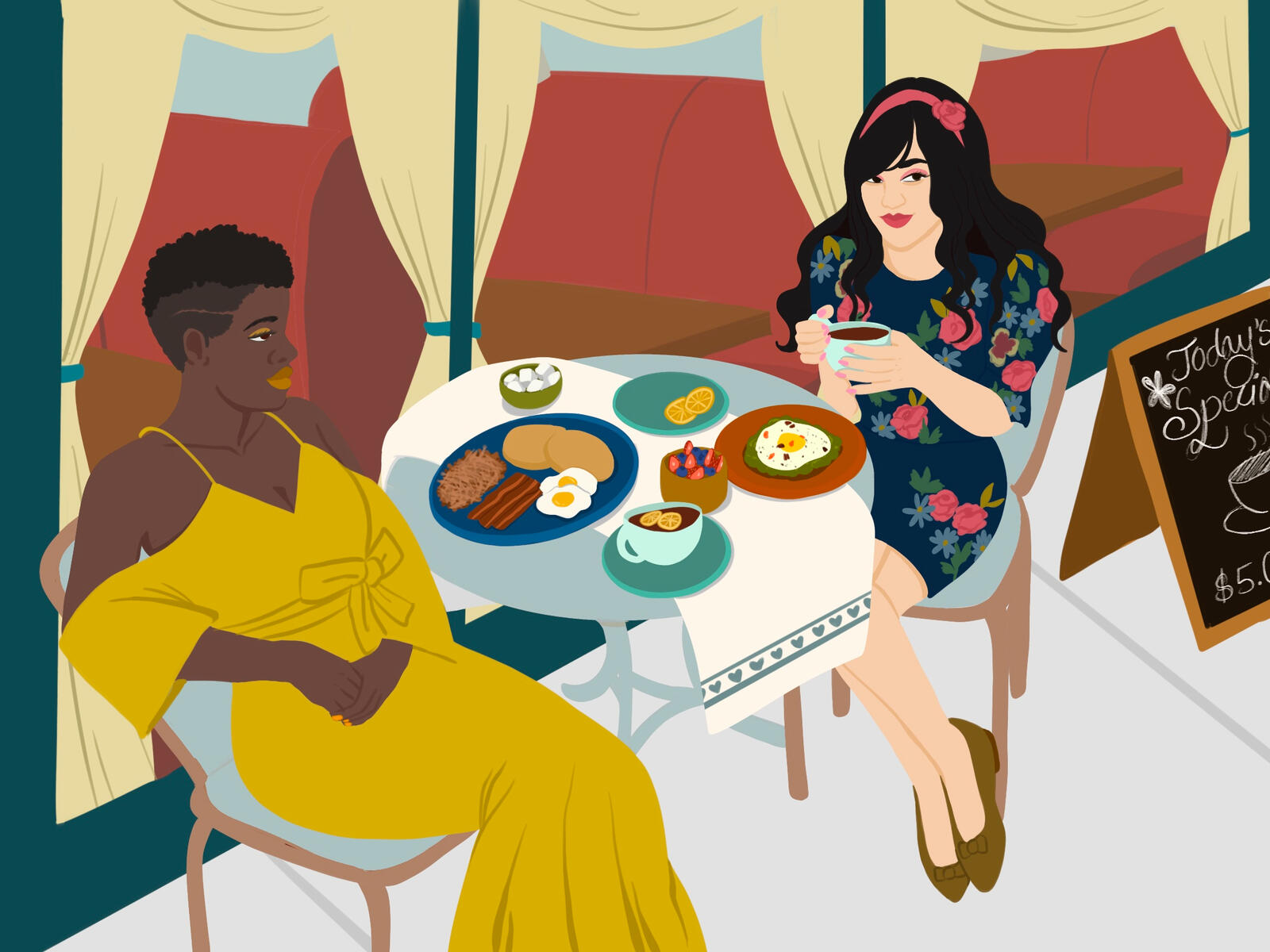 Tea Ritual Art - 3 Two ladies having brunch at a local cafe.