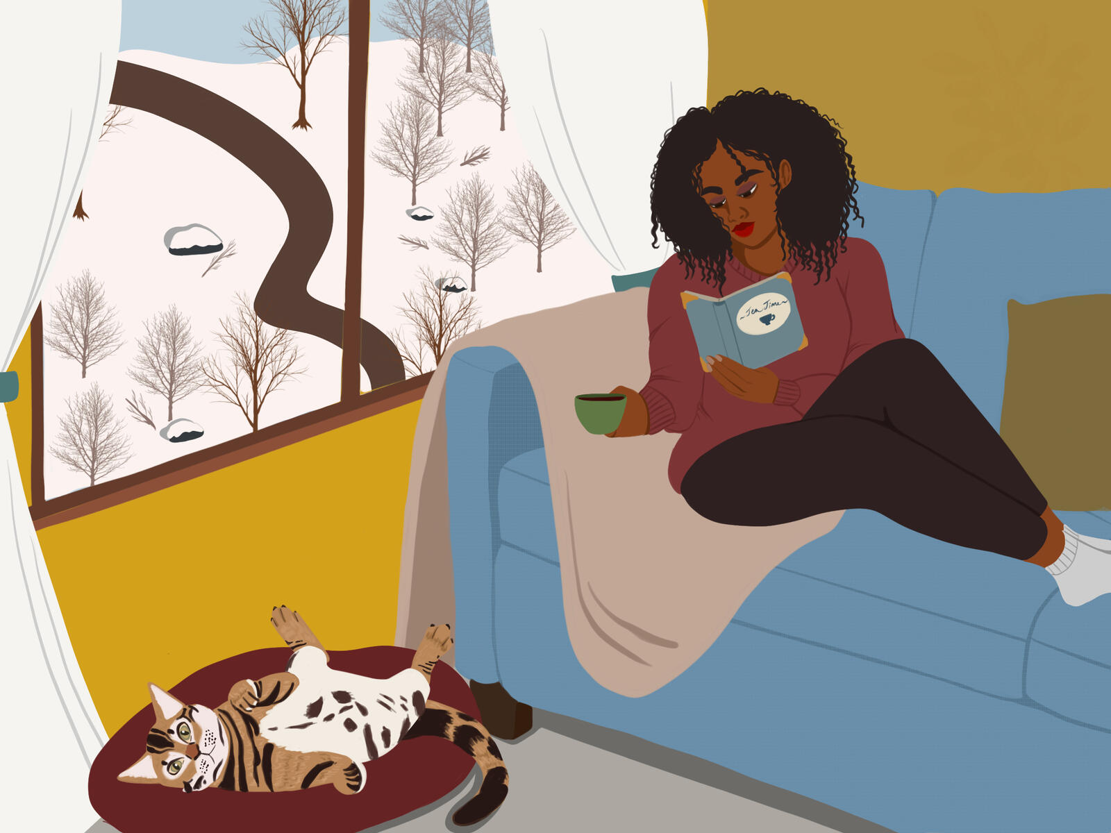 Tea Ritual Art - 4 Black woman staying indoors on a cold Winter day.